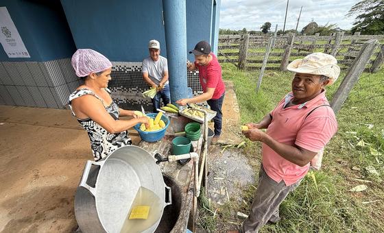 Familia de trabajadores agrícolas en Brasil.